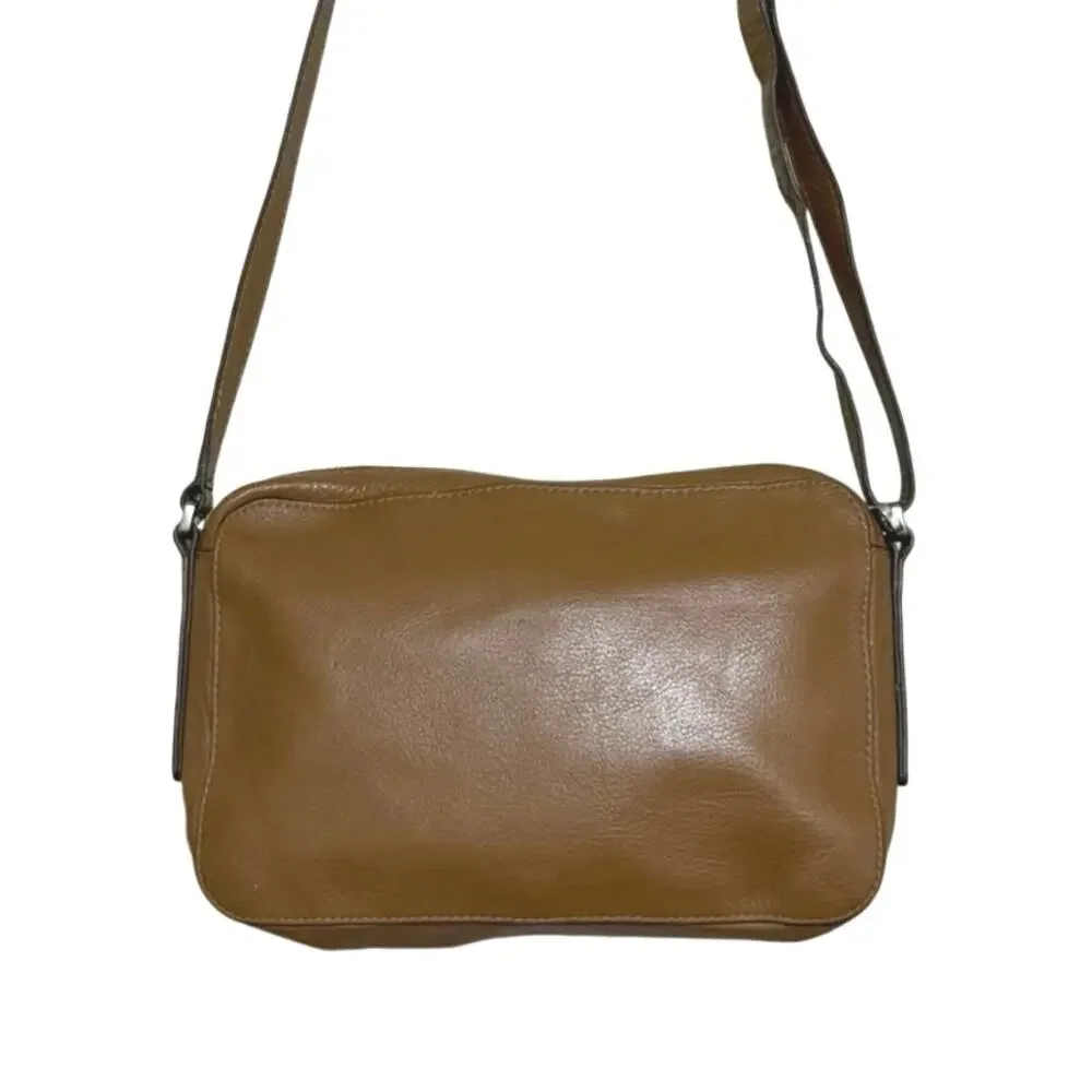 Fossil Riley Leather Crossbody Bag Adjustable Strap Camel Brown Silver Hardware - Picture 3 of 10